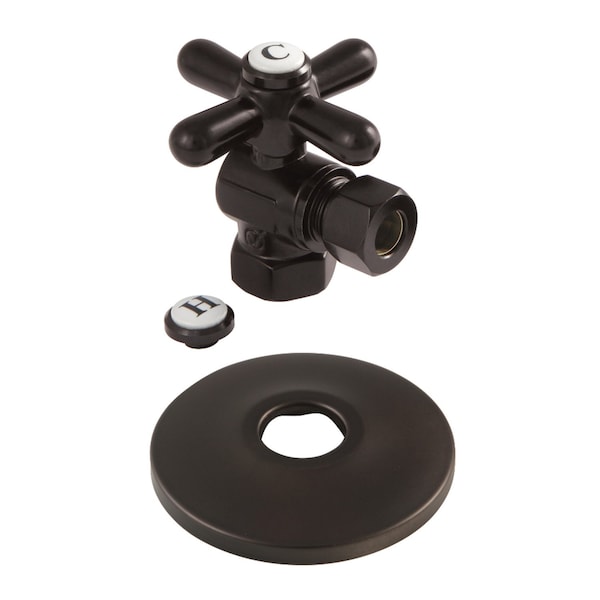 3/8" IPSx3/8" OD Comp Quarter-Turn Angle Stop Valve W/ Flange, Bronze
